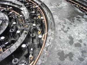 Close up of inner workings of the Rings Fountain.
