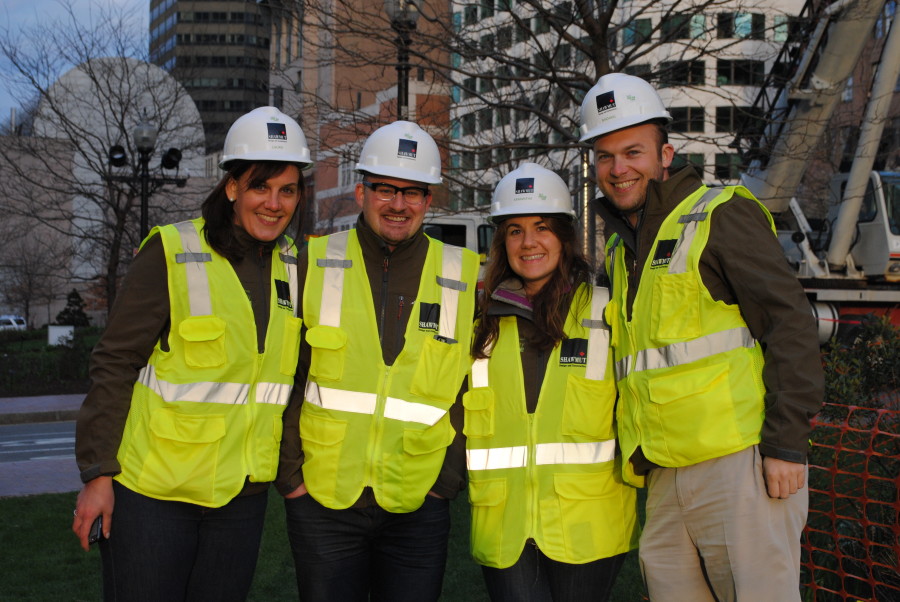 Lucas with Greenway Staff during the early morning of Echelman installation day. 