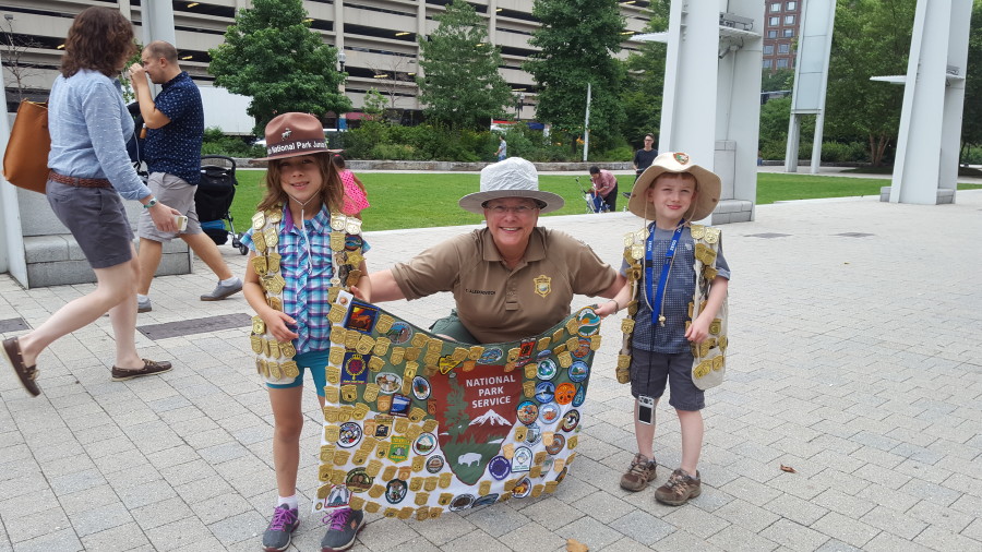 Greenway Park Ranger Trina with two visiting Future Park Rangers