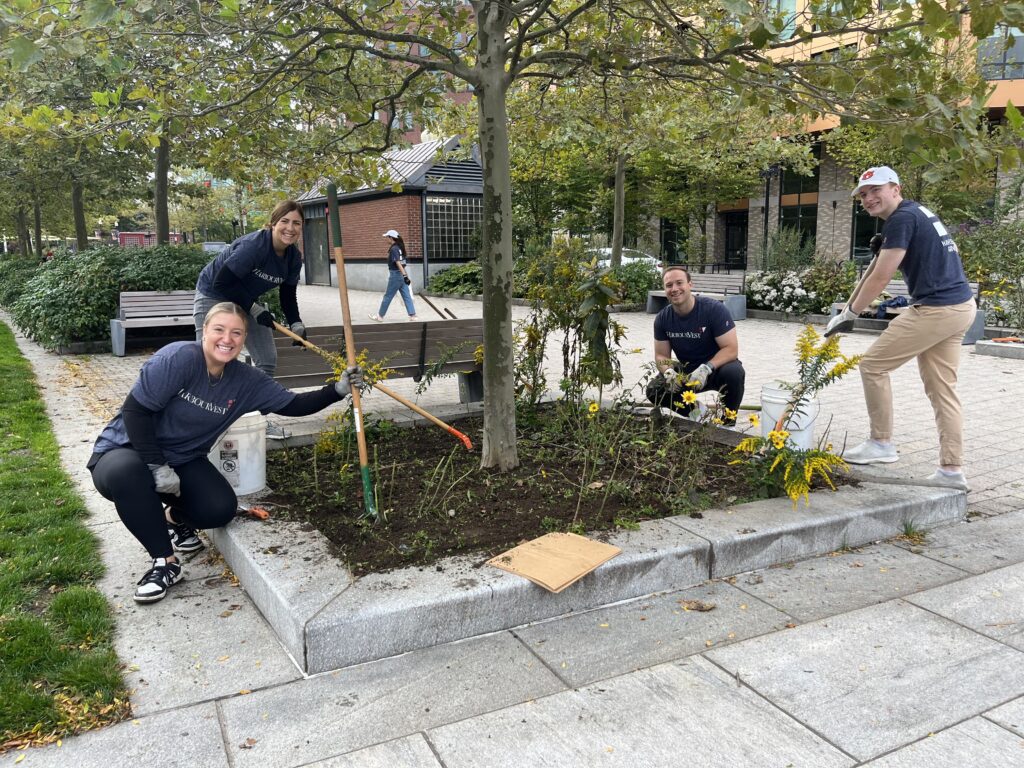 Greenway horticulture volunteers pose with shovels as they work to beautify the park. 